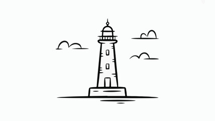 Iconic lighthouse standing tall against stylized clouds, symbolizing guidance, safety, and coastal navigation with a classic, clean design.