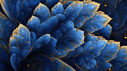 Fototapeta premium Abstract ornate blue and gold leaves