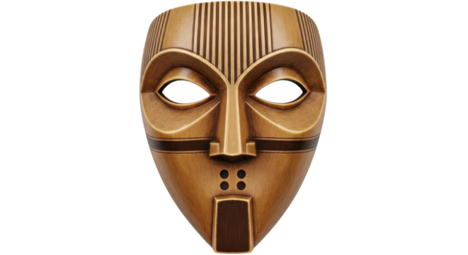 Isolated African art mask sculpture, traditional vintage wooden face decoration object