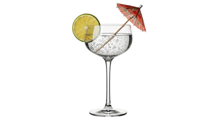 Isolated alcoholic cocktail with lime slice and decorative umbrella, refresh drink