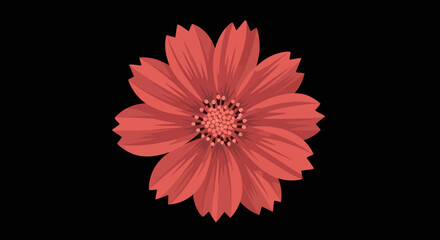 Stylized salmon-colored flower with many petals against a black background