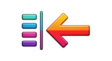 Isolated icon of horizontal color bars, vertical bar, and left-pointing arrow, design concept
