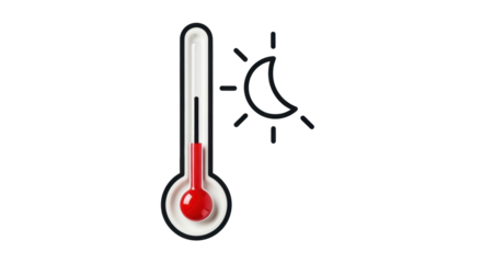 Isolated thermometer near sun illustration symbolizing weather with high temperature