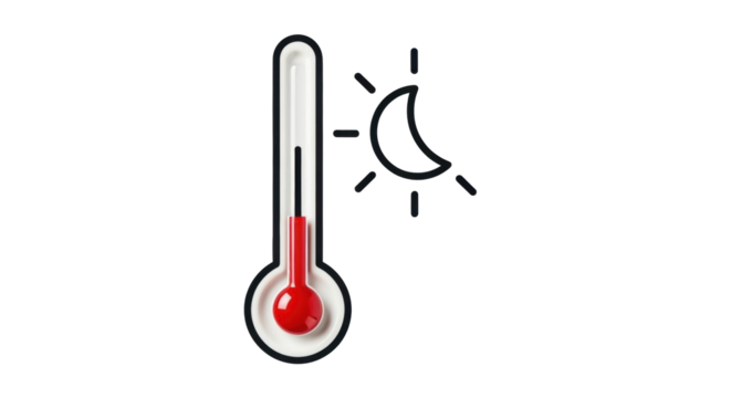 Isolated thermometer near sun illustration symbolizing weather with high temperature