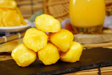 Fresh Hainan Honey Pineapple Chunks on Slate Board - Sweet Thai Tropical Fruit