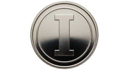 Isolated coin with letter I, close-up of currency in finance for cash or wealth concept