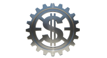 Isolated gear mechanism with dollar sign for economic growth, wealth, or financial power