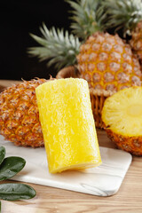 Fresh Golden Pineapple Flesh Chunks on Marble Board - Tropical Fruit Ready to Eat
