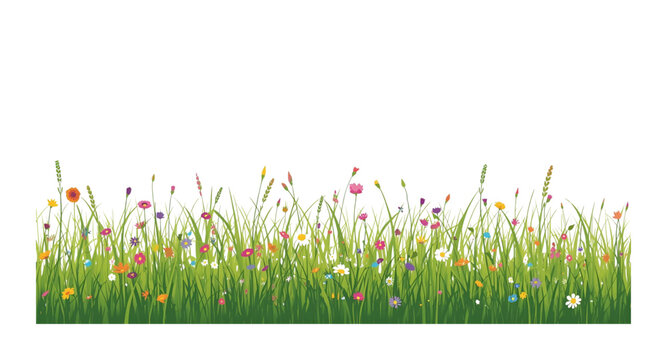 green grass and flowers