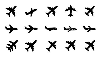 Array Of Airplane Silhouettes In Various Angles For Travel And Aviation Visuals