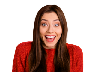 Close up photo of sweet lovely rejoicing trendy millennial youth ecstatic with emotional face expression smiling toothily stunned isolated over yellow vivid color background