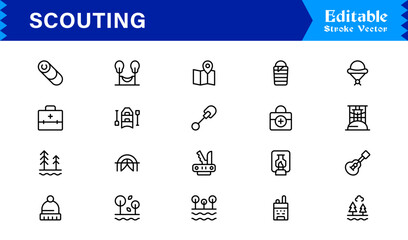 Professional Scouting Line Icon Set Featuring Modern, Minimal, Unique Designs for Outdoor Exploration, Adventure, Tracking, and Navigation