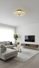 Modern, Minimalist Living Room with Stylish Lighting