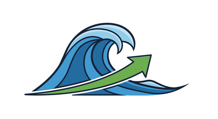 Illustrative representation showcasing financial growth with an upward green arrow and oceanic