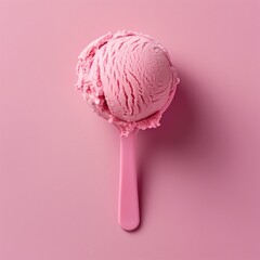 Single Scoop Pink Ice Cream on Spoon, Solid Color Backdrop, Food Blog Advertisement