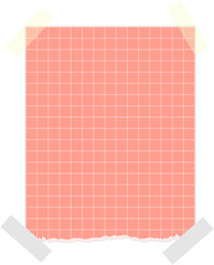 Square grid colored notebook page pieces with rough ripped edges. Scrapbooking supplies, realistic note scraps with uneven borders. School diary elements and memo stickers