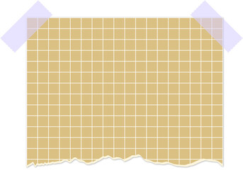 Square grid colored notebook page pieces with rough ripped edges. Scrapbooking supplies, realistic note scraps with uneven borders. School diary elements and memo stickers