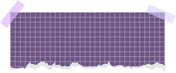 Square grid colored notebook page pieces with rough ripped edges. Scrapbooking supplies, realistic note scraps with uneven borders. School diary elements and memo stickers