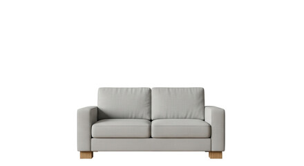 Isolated two-seater sofa, light gray fabric, modern comfortable living room furniture object