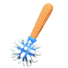 Isolated Toilet Brush Illustration with Blue and White Bristles and Wooden Handle on Transparent...
