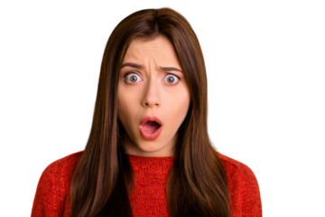 Close up photo of cute nice charming youngster frightened with mouth open in shouting isolated over vibrant color background