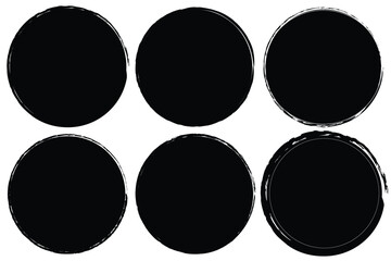 round brush painted circle banner. Grunge round shapes. Grunge banner collection VECTOR. Yellow circle grunge shapes on a white background. Round brush painted circle brush stamps illustration