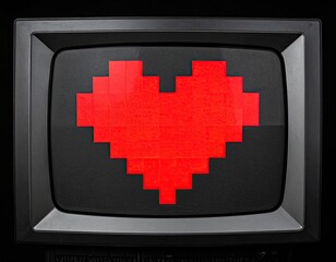 Pixelated heart displayed on a vintage television screen