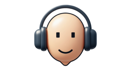 Isolated Smiling Emoji Head with Headphones Enjoying Music, Audio, and Entertainment