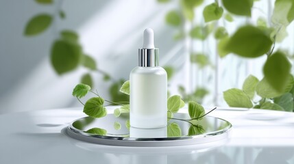 Serum bottle on a reflective surface