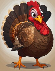 Cartoon turkey, proud pose, autumnal colors