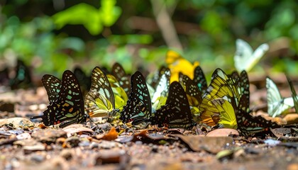 Butterflies feeding on the forest floor