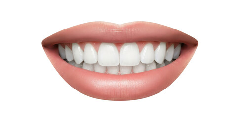 Photorealistic smiling lips with white teeth, isolated on black background. Generative Ai