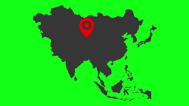 Asia Map Animation Geographic Region Landmark Travel Destination Greenscreen Continent Country Border Location