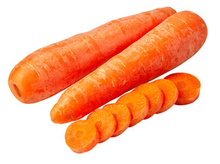 Two whole carrots with sliced raw pieces