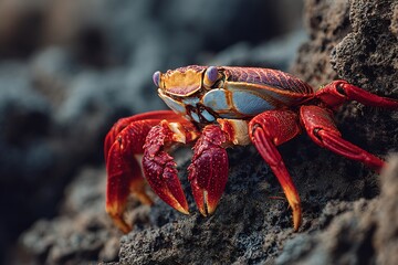 Sally lightfoot crab resting on a rock in the galapagos islands with vibrant colors and sharp details