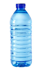 Plastic water bottle with blue cap on transparent background