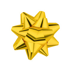 Shiny golden gift bow isolated on transparent background. Stock photo.