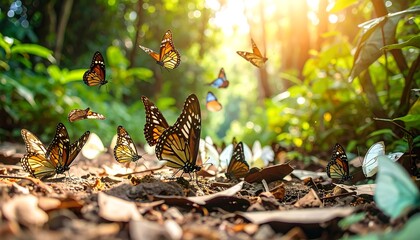 Butterflies in a lush forest