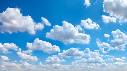 Expansive blue sky dotted with scattered white cumulus clouds, a typical day