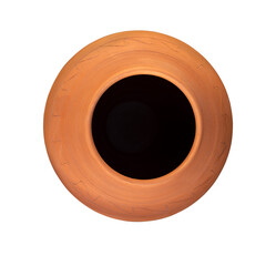 Empty terracotta clay pot top view isolated