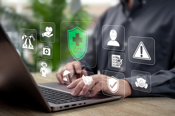 Work Safety and Risk Management Concept, Businessman Ensuring Workplace Safety, Compliance with Safety First Standards, Occupational Health,Corporate Security, Accident Prevention, Employee Protection