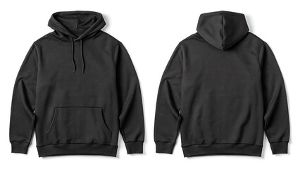 Black hoodie front and back view isolated on white background
