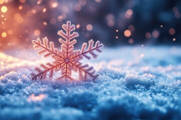 Snow-covered floor with falling snowflakes.