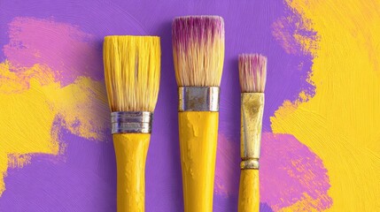 Colorful brushes on bright backdrop