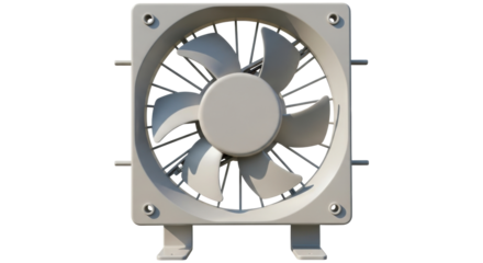 Isolated industrial axial fan used for cooling or ventilation, no background, studio shot