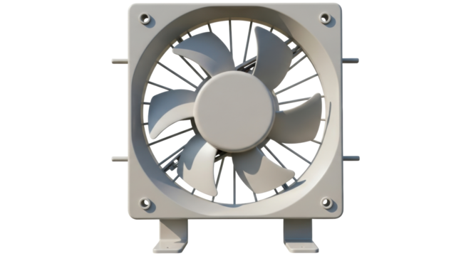 Isolated industrial axial fan used for cooling or ventilation, no background, studio shot