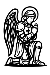 Anjo guerreiro ajoelhado