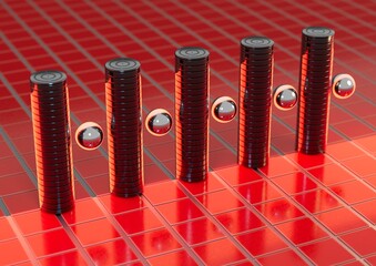Futuristic Cylinders in Red Light 3D computer generated image