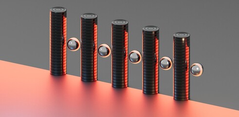 Floating Spheres and Industrial Symmetry 3D computer generated image