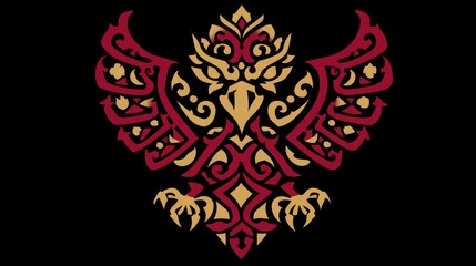 Fototapeta premium Ornamental eagle design in red and gold on black background